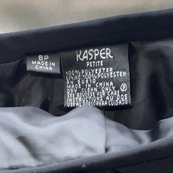 Kasper Petite Black 2pc Career Skirt Suit Skirt & Blazer Jacket Stretch Crepe 8P - Picture 11 of 16